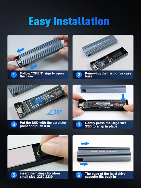 M.2 NVME SATA SSD Enclosure Adapter ,V VCOM Tool-Free USB 3.2 Gen 2 10Gbps NVMe PCI-E 6Gbps SATA M-Key / B+M Key Solid State Drive External Adapte...