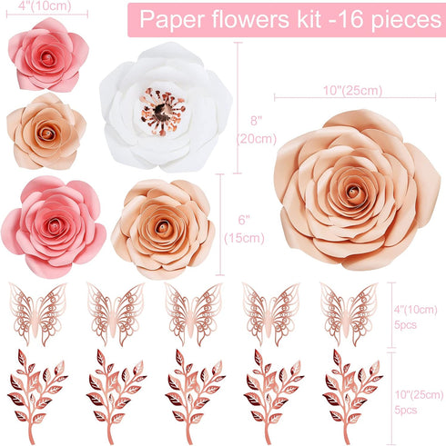 Paper Flowers Decorations for Wall, Large 3D Artificial Fake Flower Wall Decor Baby Girl Boy Nursery Room, Bridal Shower, Wedding Centerpiece, Par...