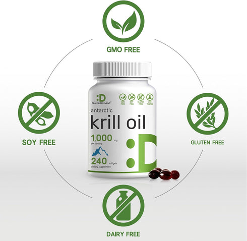 DEAL SUPPLEMENT Antarctic Krill Oil, 1,000mg Per Serving, 240* Softgels – Mercury Free, No Fishy Taste – Rich in Omega-3s, EPA, DHA, Astaxanthin, ...