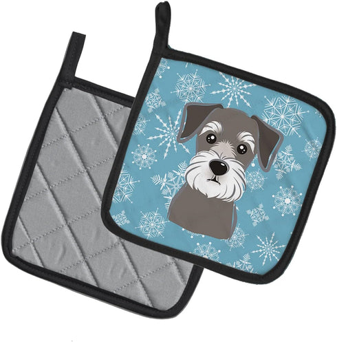 Caroline's Treasures BB1640PTHD Snowflake Schnauzer Pair of Pot Holders Kitchen Heat Resistant Pot Holders Sets Oven Hot Pads for Cooking Baking B...
