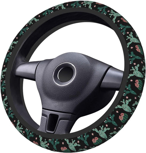 Trendy Cactus Flower Steering Wheel Cover for Women Men Girls Car Accessories Decor Anti-Slip Neoprene Auto Steering Wheel Covers Protector Univer...
