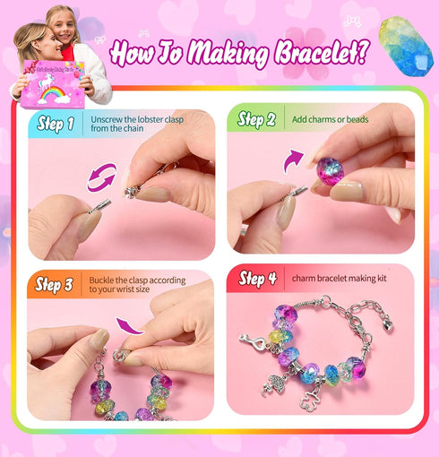 Girls Charm Bracelet Making Kit - 166 Pcs Unicorn Charms Bracelets Kits Kids Jewelry Supplies Make Set DIY Art Craft Set Creative Toys Birthday Gi...