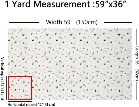 Cute Bee Fabric by The Yard Cartoon Wild Animal Outdoor Flowers Plants Fabric for Kids Boys Girls Yellow Geometric Hexagon Pattern Fabric for DIY ...