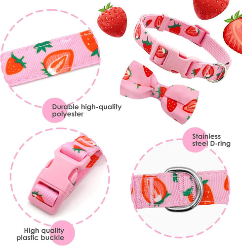 azuza Dog Collar Bow tie, Lovely Pink Dog Collars with Bowtie for Small Dogs...