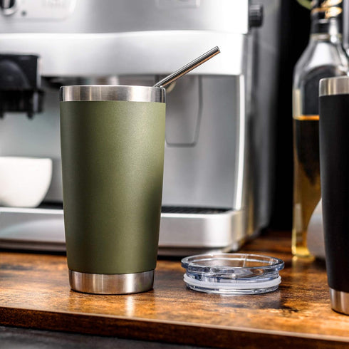 COMOOO 20oz Double Wall Vacuum Insulated Travel Mug, Stainless Steel Tumbler with Lid and Straw Durable Powder Coated Insulated Coffee Cup for Col...