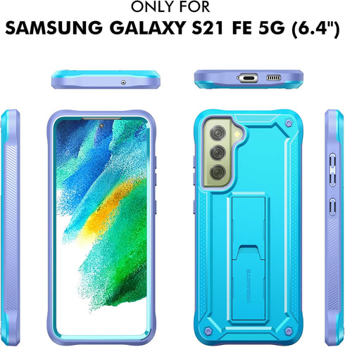 URBANITE for Samsung Galaxy S21 FE 5G Case, Military Grade Rugged Shockproof Protective Cover with Screen Protector and Kickstand (Blue and Purple...