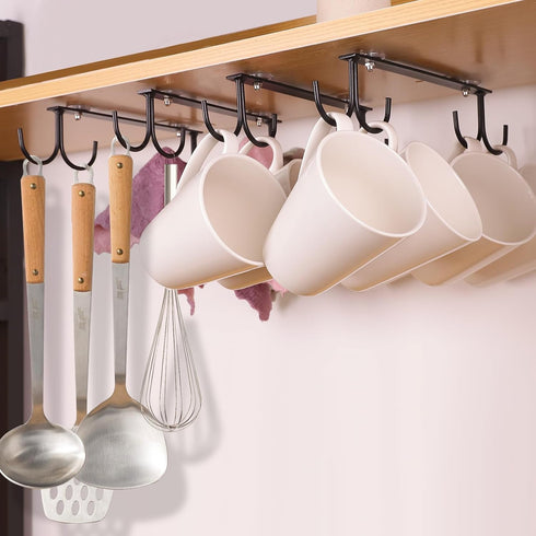 Mug Hooks Under Cabinet,3 Pieces Under Cabinet Mug Holder,Under Shelf Mug Organizer Rack with 12 Hooks,Display Hanging Storage Hook for Mugs/Coffe...