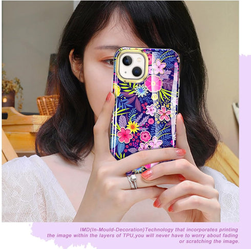 STERKER Compatible for iPhone 15 Case, Full Body Rugged Floral Pattern Case with Built-in Touch Sensitive Screen Protector, Soft TPU Bumper Case f...