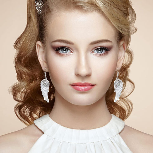 3 Pairs Women's Crystal Angel Dangle Earrings Guardian Dangling Angel Earrings Austrian Crystal Rhinestone Angel Hook Earrings...