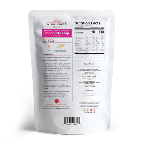 Miss Jones Baking Gluten-Free Chocolate Chip Cookie Mix - More Chocolate Chips, 50% Lower Sugar, Naturally Sweetened Desserts & Treats, 13 Ounce (...
