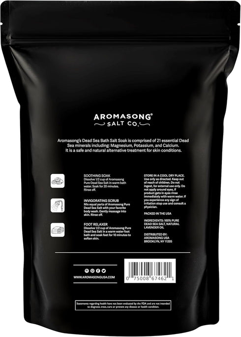 Pure Dead Sea Salt for Soaking with 100% Natural Lavender – 14 Oz. Spa Bath Salt Fine Grain in Resealable Pack - Used for Body Wash Scrub - Soak f...