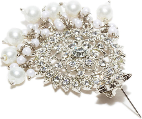 Silver Toned Indian Headpiece Maang Tikka With Earrings For Women...