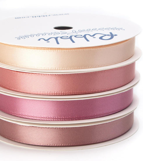 Ribbli Dusty Rose Satin Ribbon 3/8 Inch x 4 Rolls Total 40 Yards- Champagne Pink/Rose Gold/Rosy Mauve/Mauve Ribbon for Wrapping and Craft...