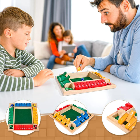 1-4 Players Shut The Box Dice Game, 10 Numbers Traditional Wooden Pub Bar Board Family Table Mat Game Dice for Kids and Adults...