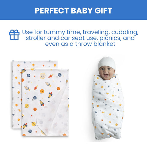 Delta Children 100% Cotton Flannel Baby Receiving Blankets for Girls and Boys – 30x30 Inches (Pack of 2), Space Exploration...