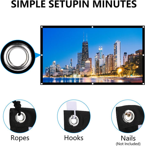 Projector Screen 100 inch, 4K Movie Projector Screen 16:9 HD Foldable and Portable Anti-Crease Indoor Outdoor Double Sided Video Projector Screen ...