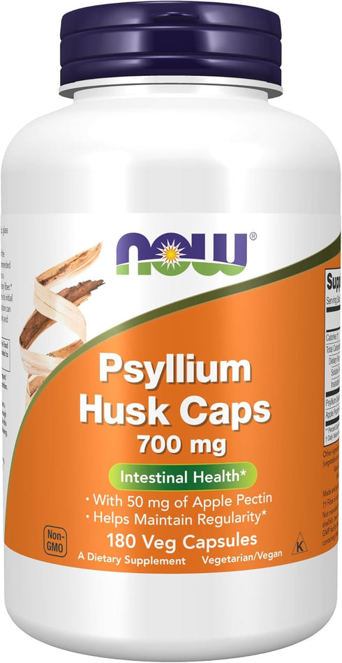 NOW Supplements, Psyllium Husk Caps 700 mg with 50 mg of Apple Pectin, Intestinal Health*, 180 Veg Capsules...