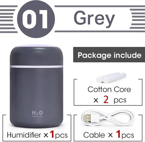 Portable Mini Humidifier, Colorful, Cool Mist, USB Powered. Perfect for Bedroom, Office & Car (300ml, Gray)...