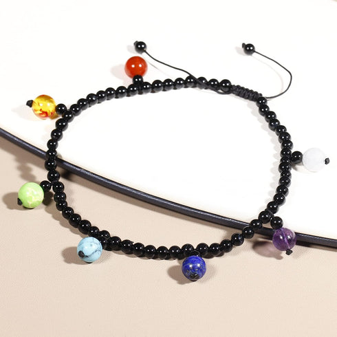 Jewever 7 Chakra Anklet Bracelet for Women Healing Bracelet with Real Stones Beach Foot Yoga Meditation Balance Healing Jewelry Anxiety Relief Adj...