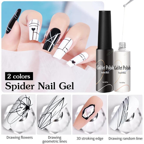 7ml*2pcs Nail Art Liner Gel Polish Built in Thin Brush,Black White Nail Polish Soak off Curing for French Tip Nails Design,Nail Art Supplies Kit f...