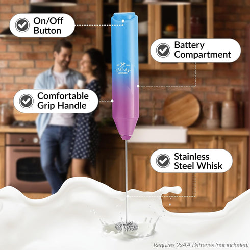 Zulay Kitchen Powerful Milk Frother Wand - Mini Milk Frother Handheld Stainless Steel - Battery Operated Drink Mixer for Coffee, Lattes, Cappuccin...