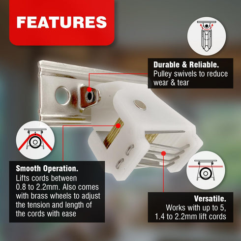 Amazing Drapery Hardware Large White Roman Shade Cord Lock with Dual Brass Wheels - Holds up to 5 Lift Cords, Suitable for Roman and Pleated Shade...