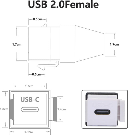 GELRHONR USB C Keystone Jack Cable, USB 3.1 Type C Male to Female Panel Mount Insert Adapter, 0.2M, White, Compatible with USB Type-C & Standard 2...