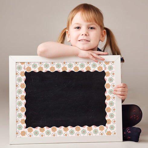 Whaline 69Ft Retro Groovy 70s Bulletin Board Borders Pastel Boho Flower Smile Face Checkered Star Self-Adhesive Trim Border for School Classroom O...
