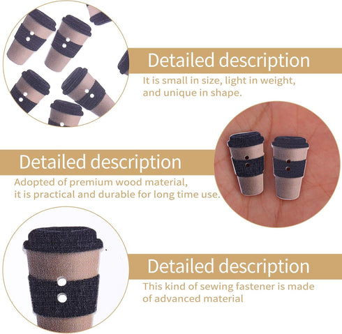 ARTIBETTER 100pcs Wooden Buttons Coffee Cup Design Sewing Button Decorative DIY Wood 1.5cm 2 Hole Button for Sewing Scrapbooking Oval Craft Embell...