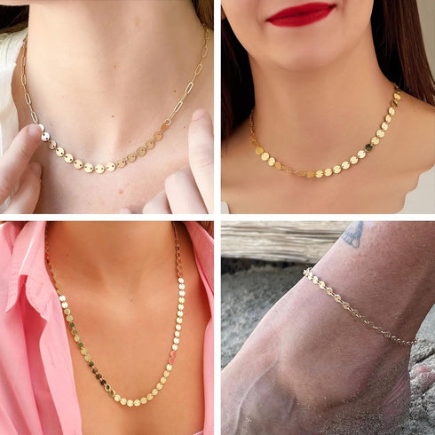 Kyutong 5 Meters Circle Sequins Link Chain Roll Gold Jewelry Chains for Making Jewelry Stainless Steel Chain Bulk with Lobster Clasps and Jump Rin...
