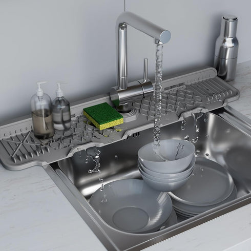 Kitchen Sink Splash Guard, Silicone Draining Mat Kitchen Faucet, 90° Foldable Design to Accommodate a Variety of Sink Countertops Gray(25* 5.9)...