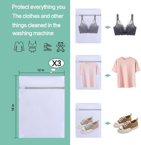3-Pack Mesh Laundry Bags for Washing Machine - Ideal for Delicates, Lingerie, Bras, and Shoes - Resistant, Breathable, and Zippered Wash Bag for T...