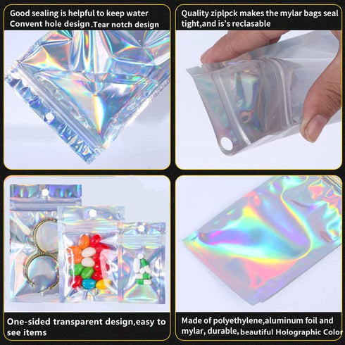 100 Pack Resealable Mylar Bags Smell Proof Pouch Aluminum Foil Packaging Plastic Ziplock Bag,Small Mylar Storage Bags For Candy,Jewelry,Screw,Holo...
