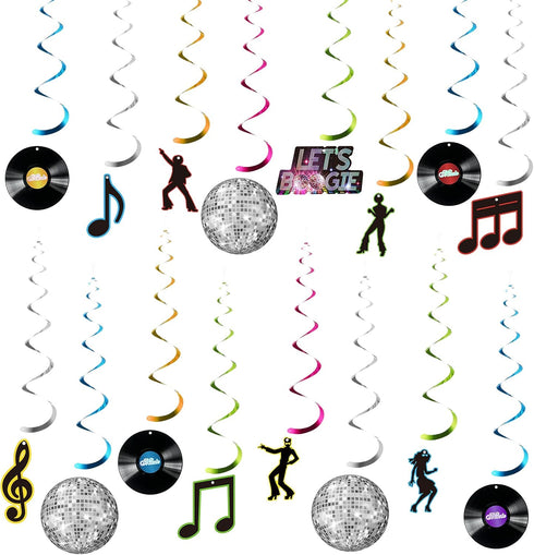 30 Pieces 70s Disco Party Decorations Disco Foil Swirl Ball Hanging Decor 1970s Themed Party Banner Music Record Decorations for Disco Fever Hippi...