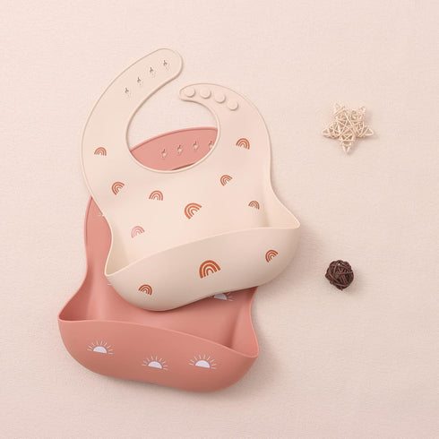 ROCCED Baby Silicone Bibs 2 Sets Baby Bibs with Food Catcher for Girls Boys Toddlers BPA Free Waterproof Soft Adjustable for Babies-Soft Pink/Pale...