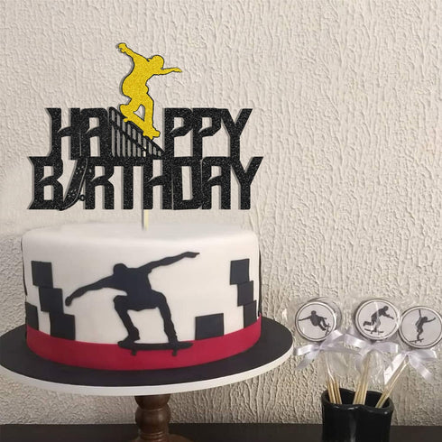 Glitter Happy Birthday Skateboard Cake Topper for Extreme Skateboard Sport Skateboarding Graffiti Theme Birthday Party Cake Decorations...