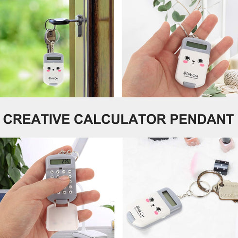 2pcs Mini Calculator Keychain Portable Cute Cartoon Calculator Electronic Pocket Calculator with Key Ring for Children Students School Supplies Ke...