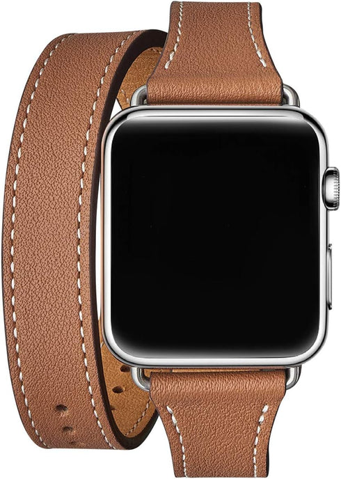 Bestig Bands Compatible with Apple Watch Band 40mm 41mm 38mm 42mm(Series 10) Women Men, Genuine Leather Double Tour Designed Slim Thin Strap for i...