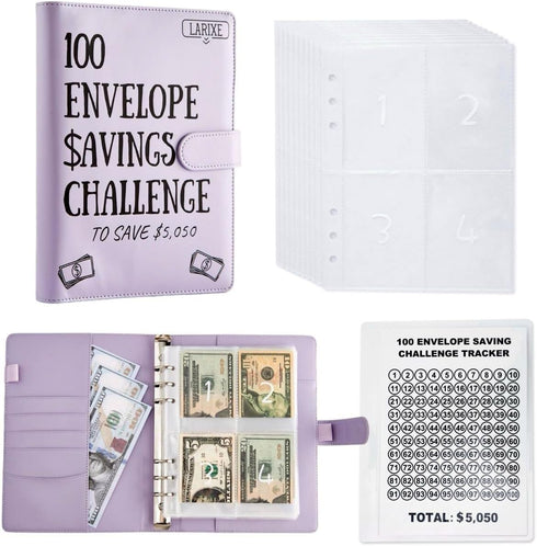 100 Envelopes Money Saving Challenge Book with Preprinted Numbers and Laminated Tracking Page - Easy & Fun Way to Save $5,050 in 100 Days, Money B...
