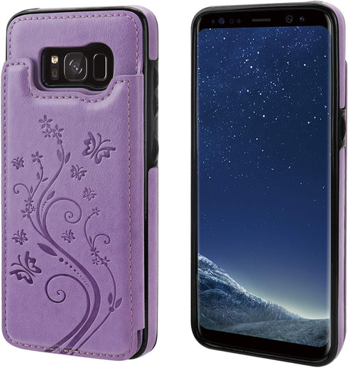 Vaburs S8 Case Wallet with Card Holder, Embossed Butterfly Premium PU Leather Double Magnetic Buttons Flip Shockproof Protective Case Cover for Sa...