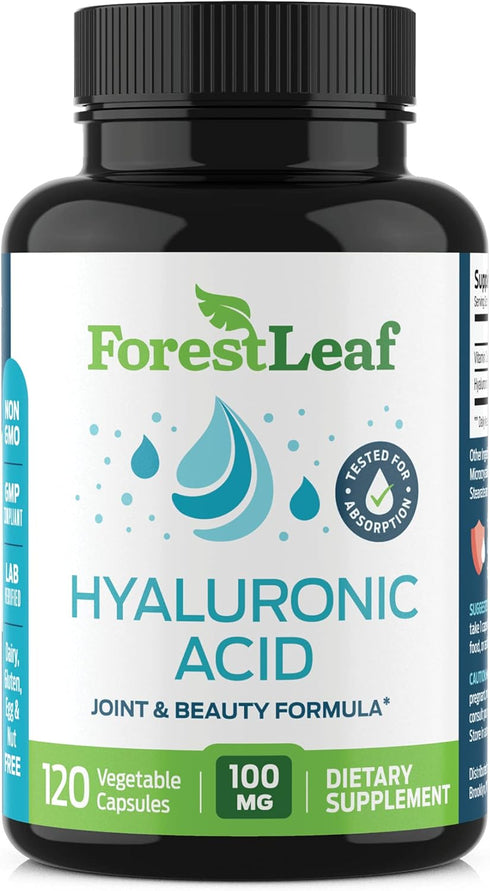 ForestLeaf Hyaluronic Acid Supplements | 100mg High Bioavailable Dietary Hyaluronic Acid Powder Capsules + 50mg VIT C | Supports Skin Hydration, J...