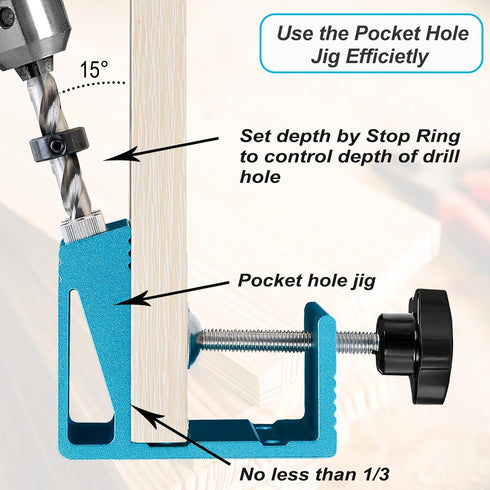 Pocket Hole Jig Kit with Drill Guide Joint Pocket Hole Jig 15 Degree Woodworking Inclined Hole Adjustable DIY Woodworking Tools Carpentry Locator...