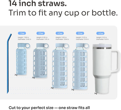 purifyou Extra Long 14.5" Reusable Silicone Straws with Flexible Tips, Cleaning Brush, & Portable Case - Fits with 40oz Stanley Cups, Tumblers & M...