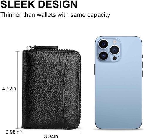 RFID Blocking Credit Card Wallet for Women or Men, Minimalist Genuine Leather Zippered Small Coin Purse.(Black)...