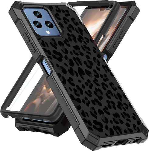 for REVVL 6 5G Phone Case with Screen Protector (Tempered Glass), Slim TPU Rugged Corners Bumper Cover for T-Mobile REVVL 6 5G 2022?Black Leopard ...