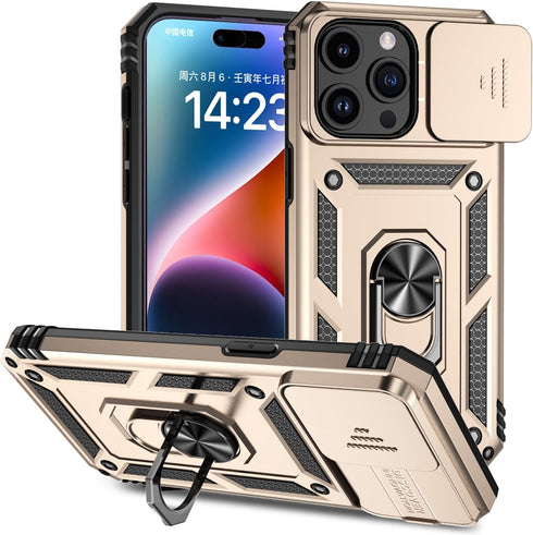 Hitaoyou Compatible with iPhone 15 Pro Case, iPhone 15 Pro Case with Camera Cover & Kickstand Military Grade Shockproof Heavy Duty Protective with...