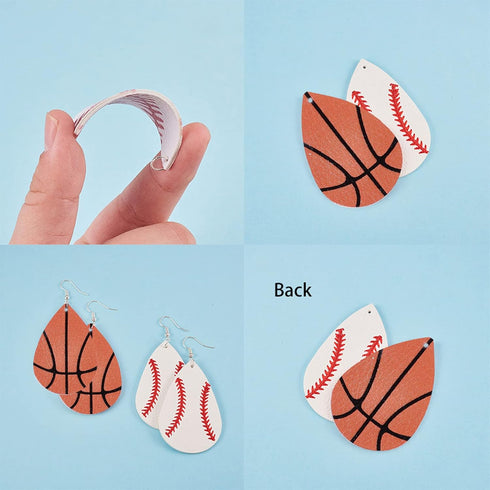SUNNYCLUE DIY Make 8 Pairs Sport Charms Faux Leather Earring Making Starter Kit American Football Charm Flat Round Baseball Teardrop Charms for Je...