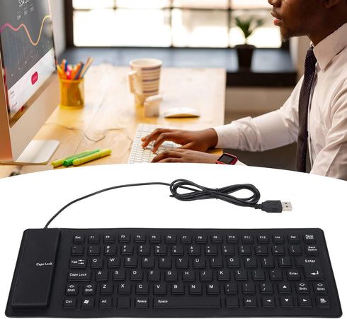Pissente Foldable Silicone Keyboard, Fully Sealed Design Lightweight 85 Keys Portable Silent Soft Comfortable USB Wired Silicone Keyboard for Lapt...