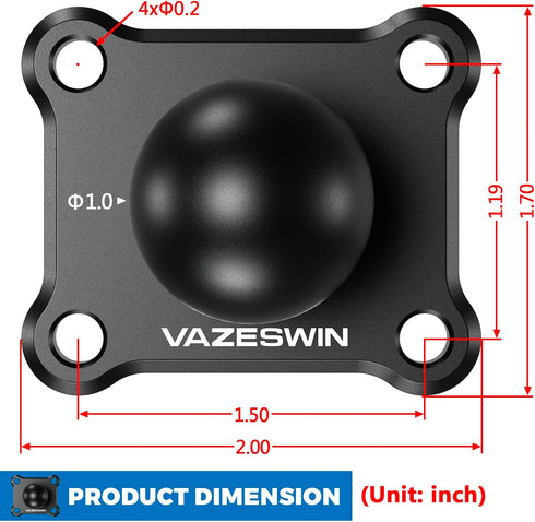 1" Ball Mount with Aluminum Alloy Square Plate, Universal Electronic Device Mounting Base with AMPS Holes for Garmin, Lowrance, Humminbird, for RA...