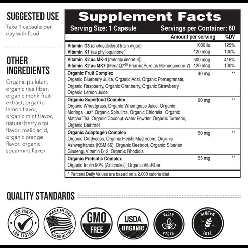 Total K2® | Vitamin K2 as MK7 & MK4 | Plus K1 & Vitamin D3 Cofactor - 620 mcg K2 per Serving - All-Trans MK7 from MenaQ7® - Full-Spectrum Vitamin ...